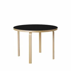 Aalto 90A matbord runt Svart linoleum-Björkben