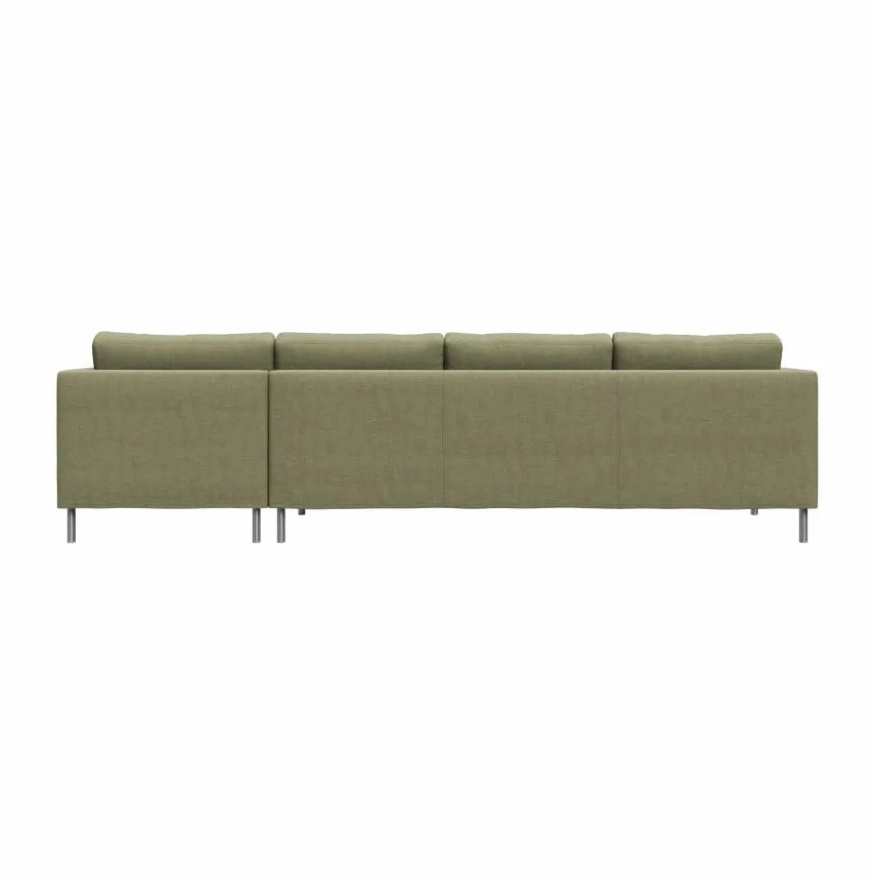Alex 3-sits soffa chaise lounge höger Tyg Hiro Lightgreen-aluminiumben
