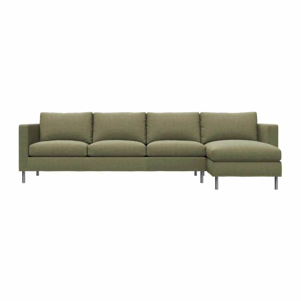 Alex 3-sits soffa chaise lounge höger Tyg Hiro Lightgreen-aluminiumben