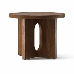 Androgyne sidobord Ø50 cm valnötsbas Valnöt-bordsskiva