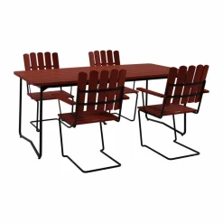 B31 bord 170 cm + 4 A2 fåtölj mörkröd ek-svart stativ