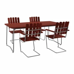 B31 bord 170 cm + 4 A2 fåtölj mörkröd-varmförzinkat stativ