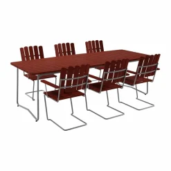 B31 bord 230 cm + 6 A2 fåtölj mörkröd-varmförzinkat stativ