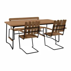 B31 bord 170 cm + 2 A2 fåtölj + soffa 3 teak-svart stativ
