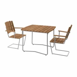 B31 bord 92 cm + 2 A2 fåtölj teak-varmförzinkat stativ