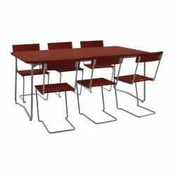 B31 bord 170 cm + 6 Stol 1 mörkröd-varmförzinkat stativ