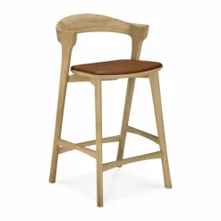 Bok barstol Lackerad ek-läder Cognac 65 cm