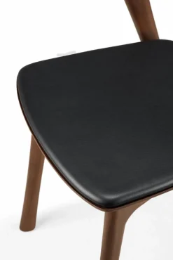 Bok matstol Brown teak-svart läder
