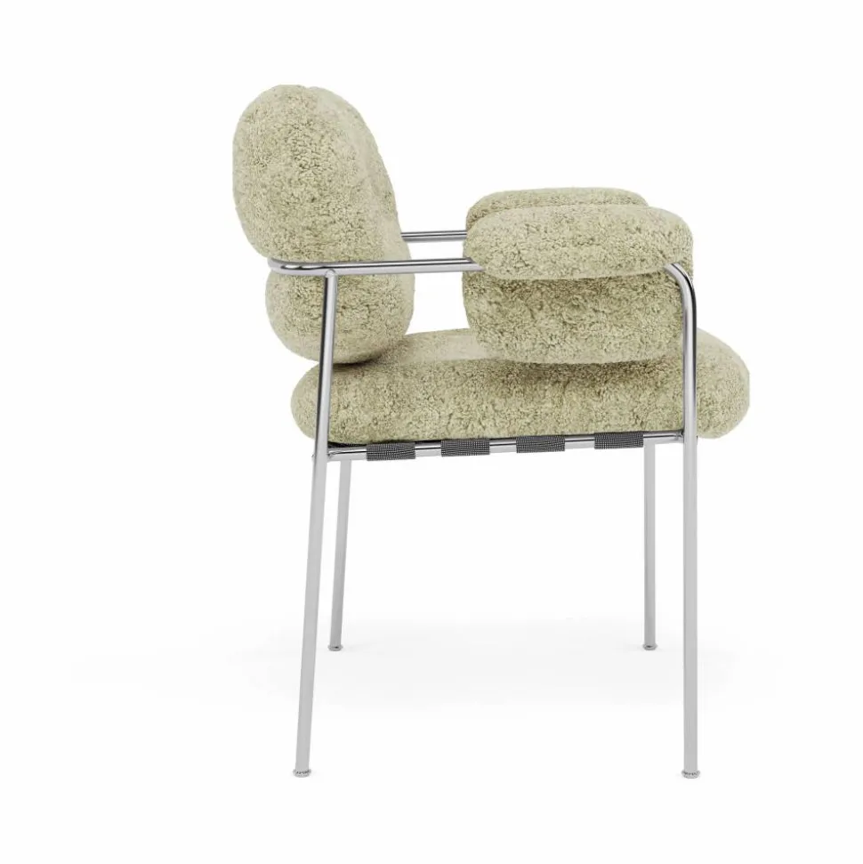 Bollo stol Sheepskin Mohaw-polished stainless steel