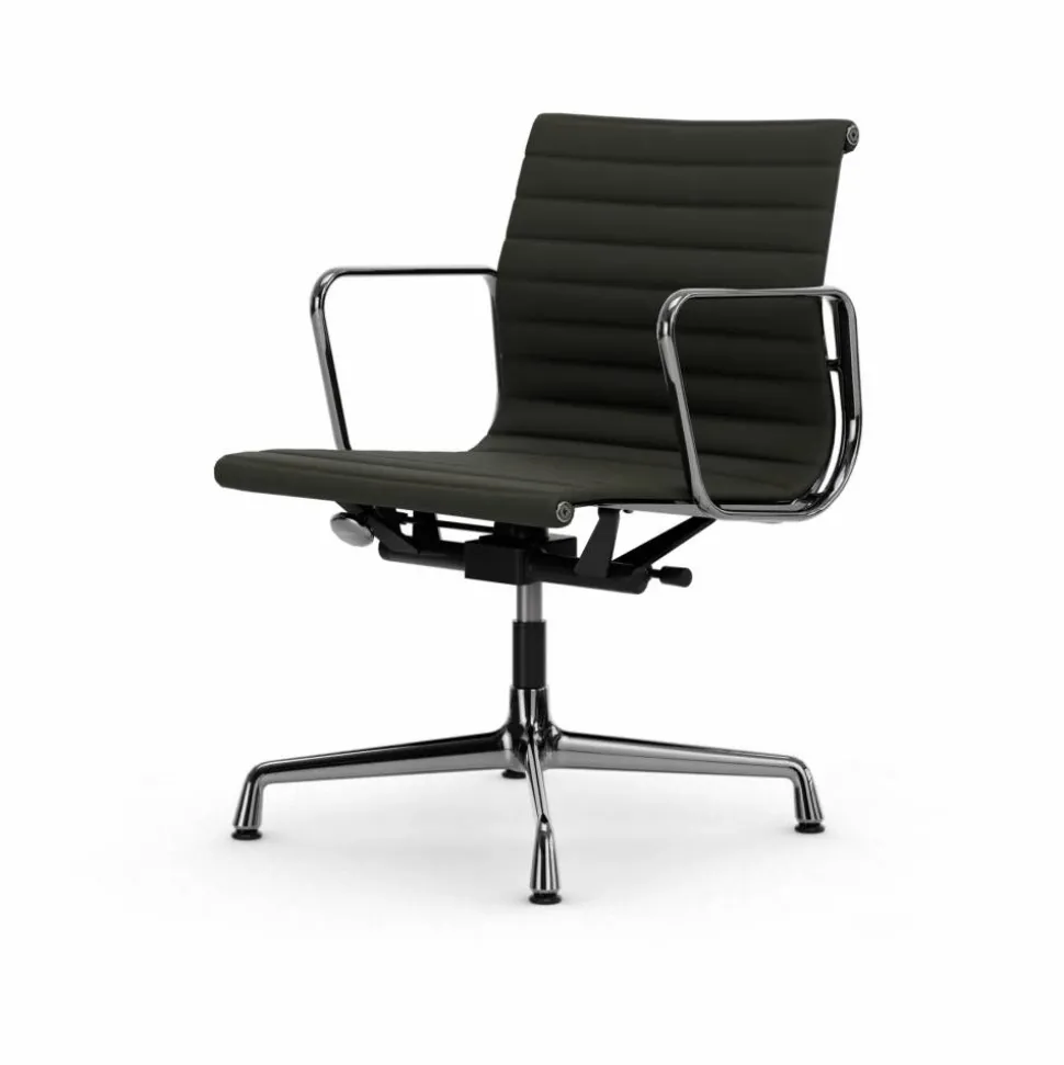 EA132 Aluminium Chair kontorsstol felt glides 69 umbra grey leather L50-polished