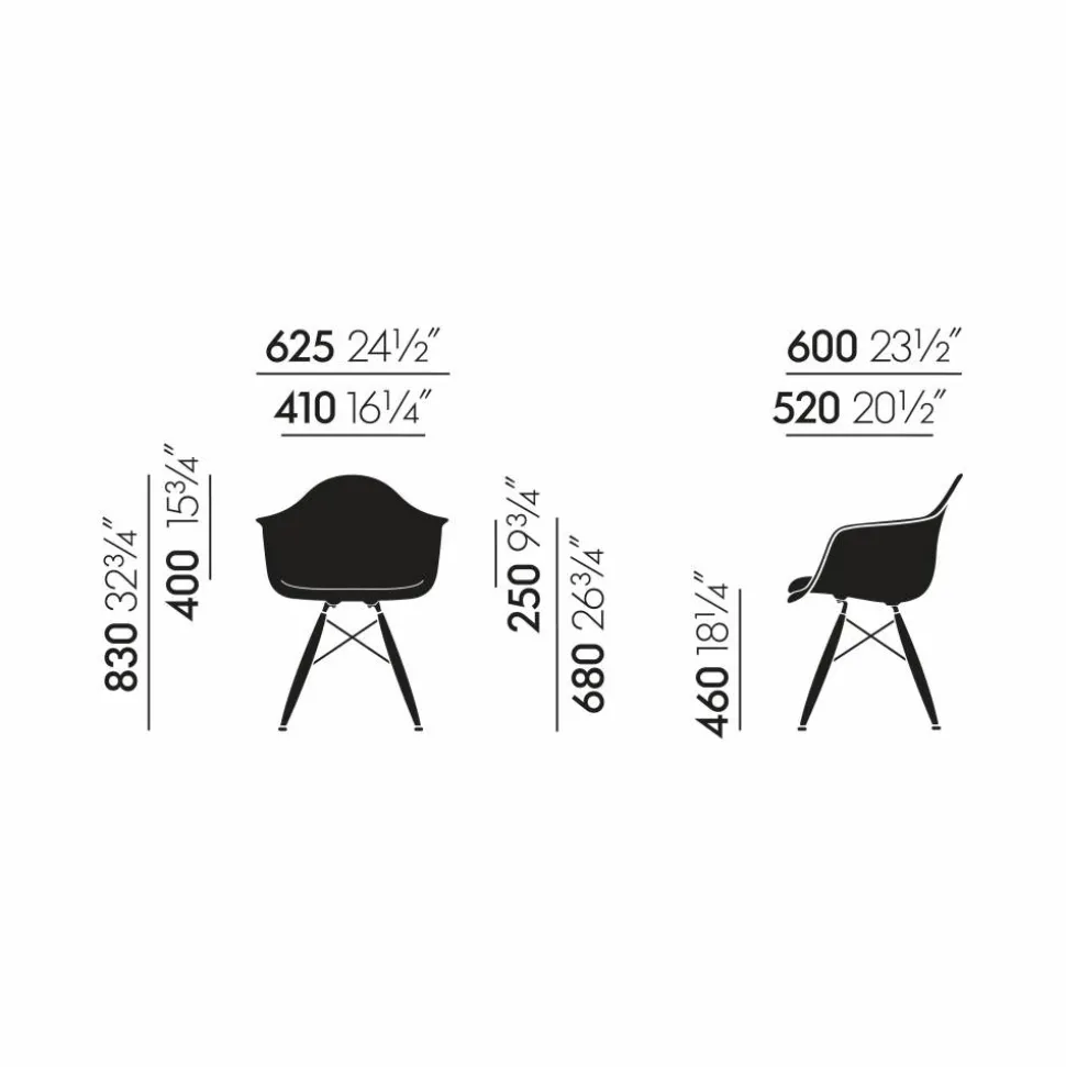 Eames Fiberglass Armchair DAW karmstol Elephant hide grey-black maple