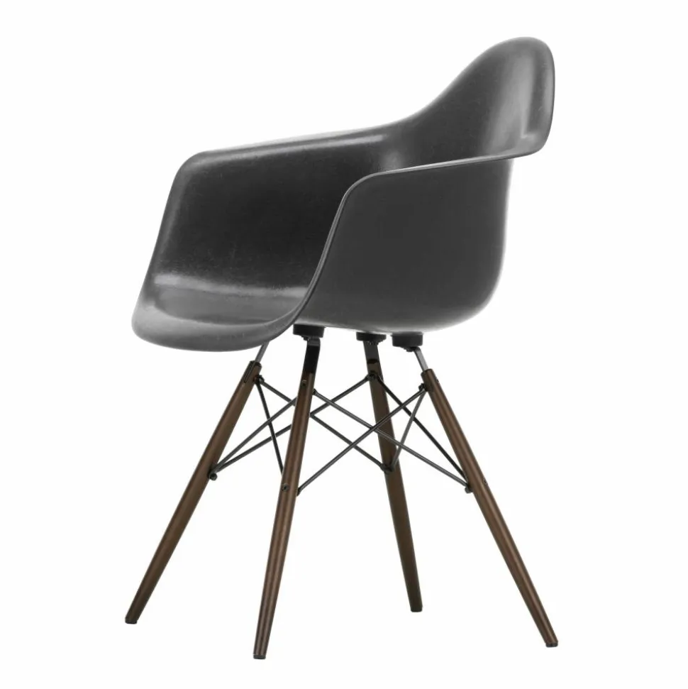 Eames Fiberglass Armchair DAW karmstol Elephant hide grey-dark maple