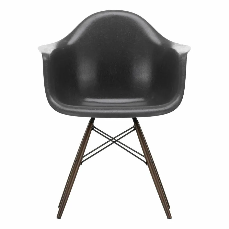 Eames Fiberglass Armchair DAW karmstol Elephant hide grey-dark maple