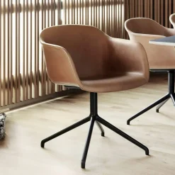 Fiber armchair swivel base with return kontorsstol Cognac leather-anthracite black