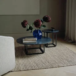 Florence soffbord black marquina marble ø90 cm svart stativ