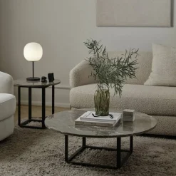 Florence soffbord gris du marais marble ø90 cm svart stativ