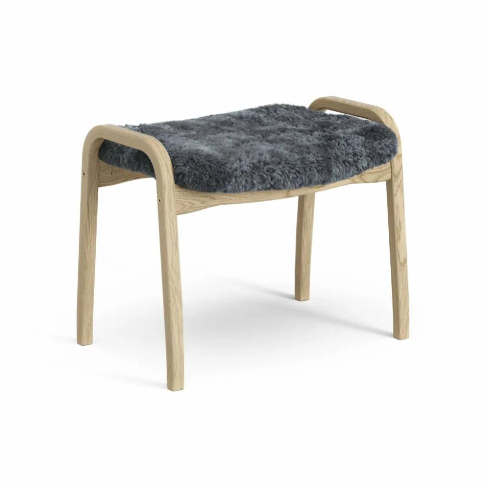 Lamini fotpall till barn lackad ek/fårskinn Charcoal (mörkgrå)