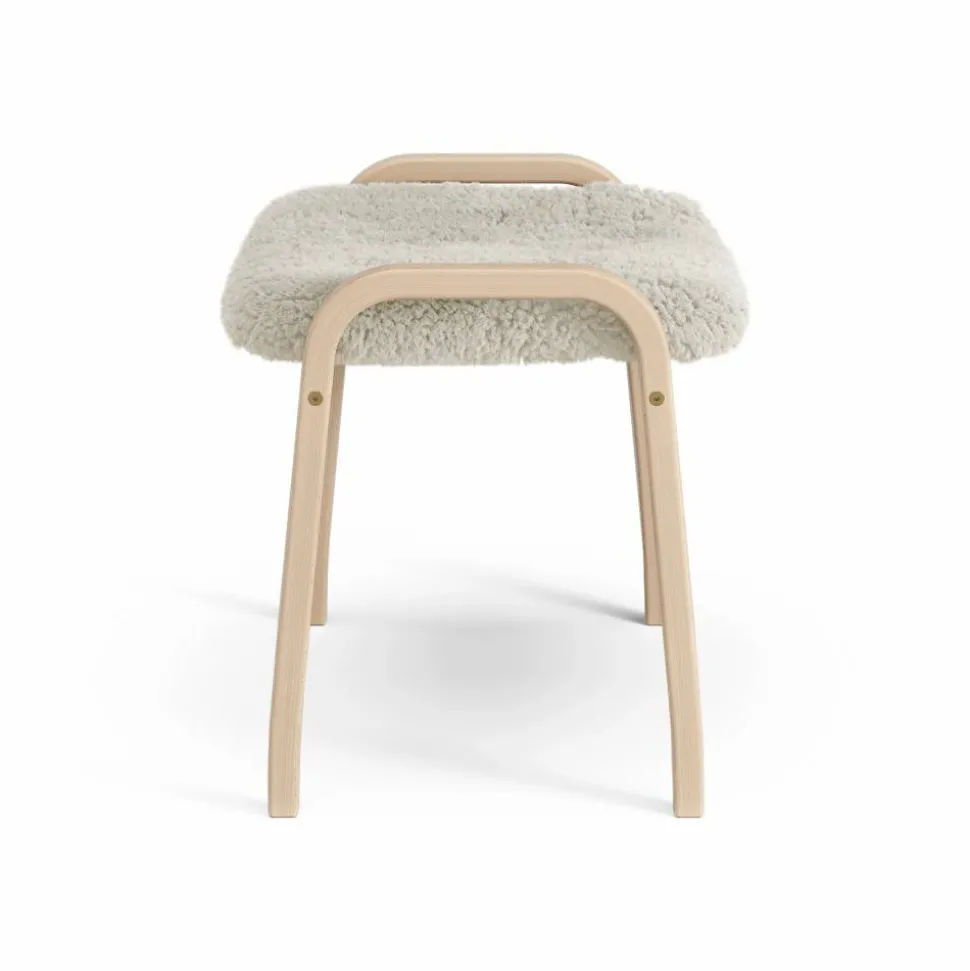 Lamini fotpall till barn lackad bok/fårskinn Moonlight (beige)
