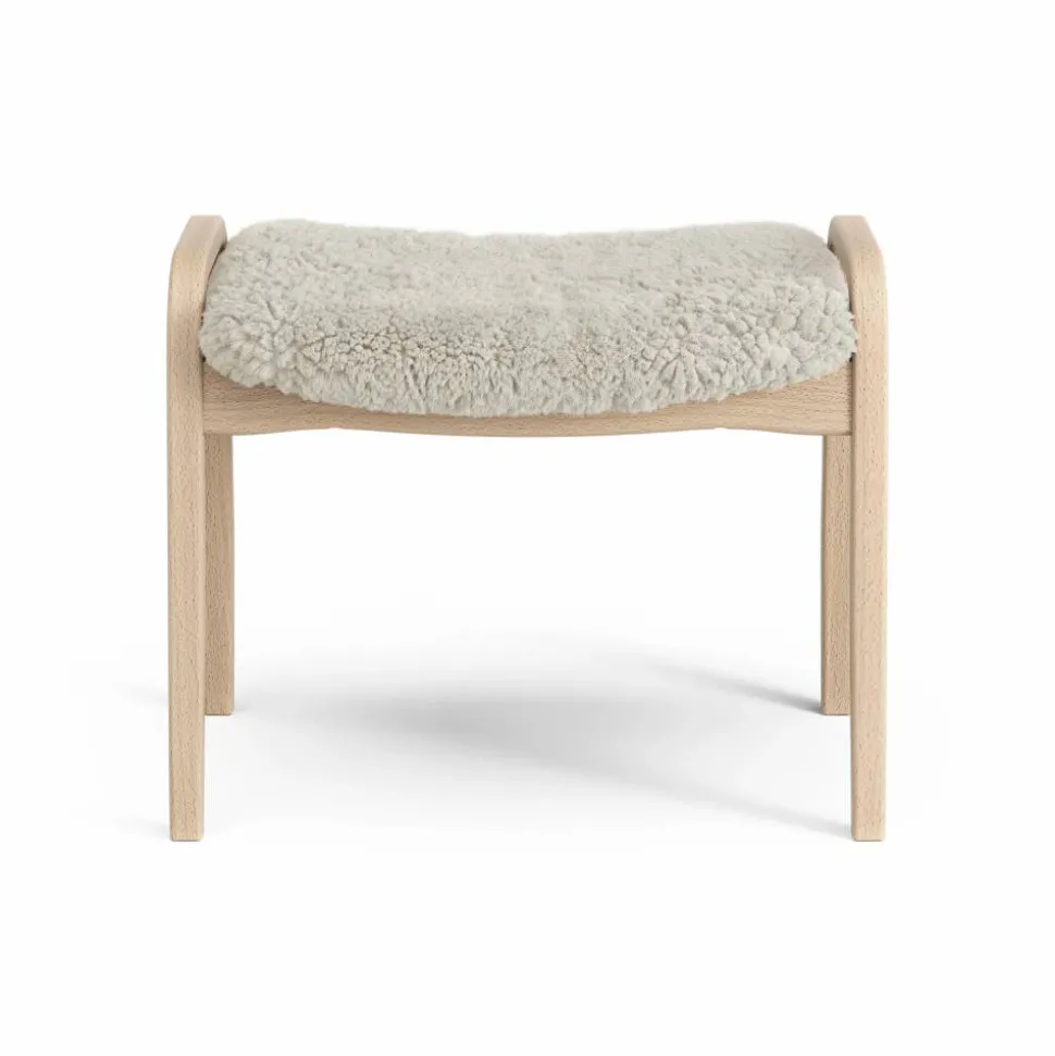 Lamini fotpall till barn lackad bok/fårskinn Moonlight (beige)