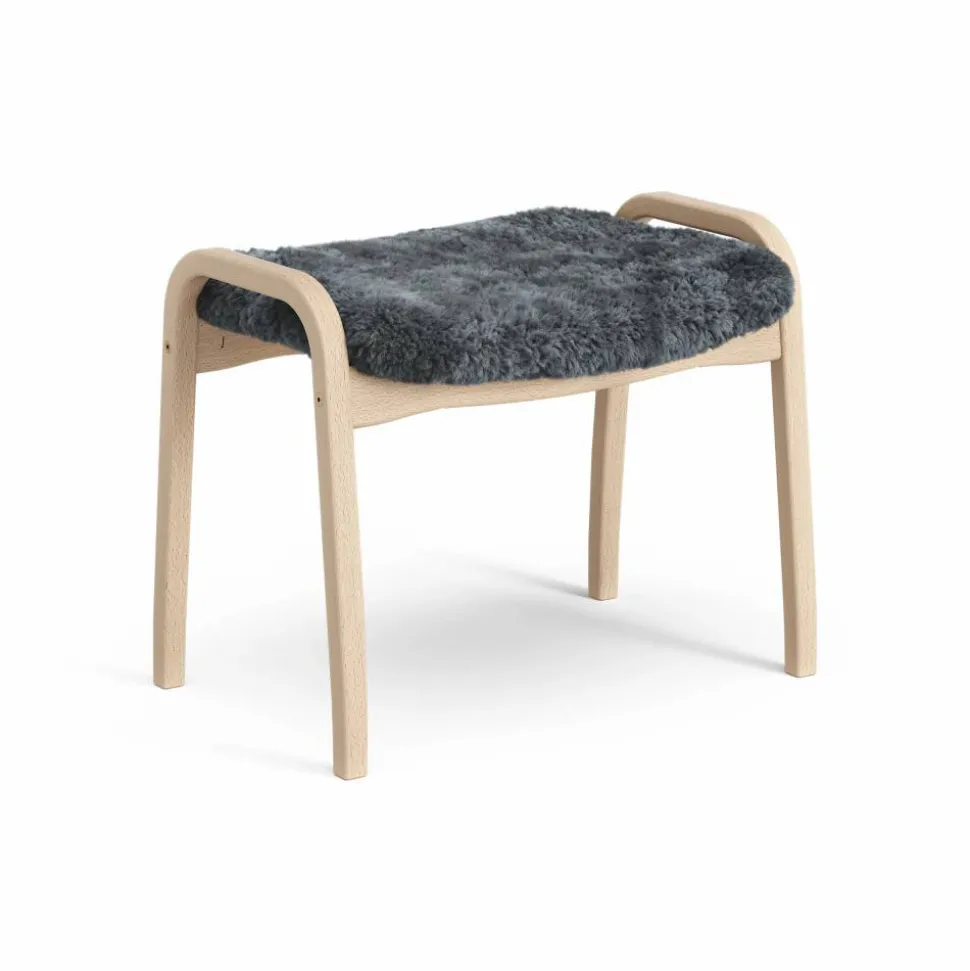 Lamini fotpall till barn lackad bok/fårskinn Charcoal (mörkgrå)
