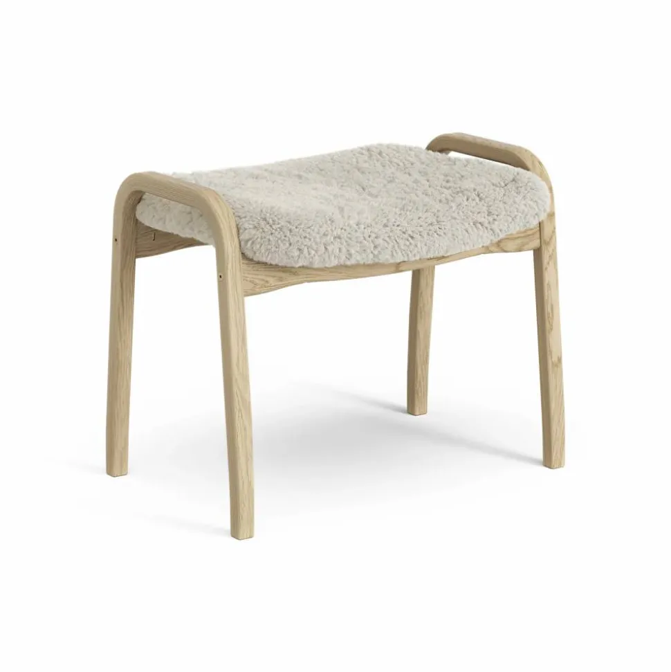 Lamini fotpall till barn lackad ek/fårskinn Moonlight (beige)