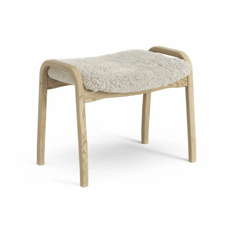 Lamini fotpall till barn lackad ek/fårskinn Moonlight (beige)