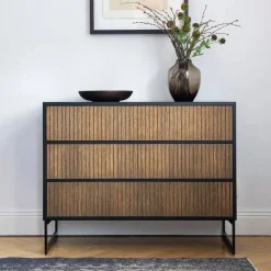 Line byrå Black-3 lådor-svarta metallben