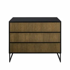 Line byrå walnut/black 3 lådor svarta metallben
