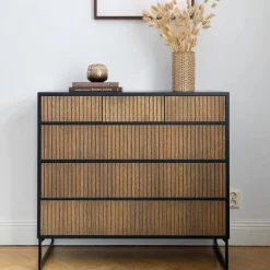 Line Hög byrå Walnut/white-3+3 lådor-sockel