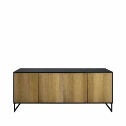 Line skänk walnut/black 4dörrar+1+1hyllor svarta metallben