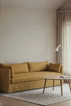 Linnevik soffa Luiza Mustard 3972-vitoljad ek 4-sits med kappa