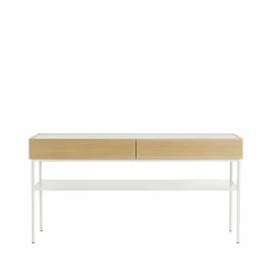 Luc 160 konsolbord vitbetsad ek (p2) marmorskiva stativ white