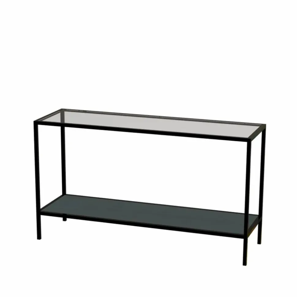 2000 Metall avlastningsbord svart 1 glasskiva 1 träskiva