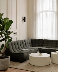 N701 modulhörnsoffa med rundat hörn tyg Moss Eco 330x260 cm