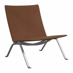 PK22 fåtölj Haze walnut läder-rostfritt stål