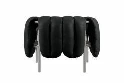 Puffy loungefåtölj Black leather-rostfritt stål