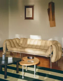 Puffy 2 5-sits soffa 205 cm Sand leather-rostfritt stål