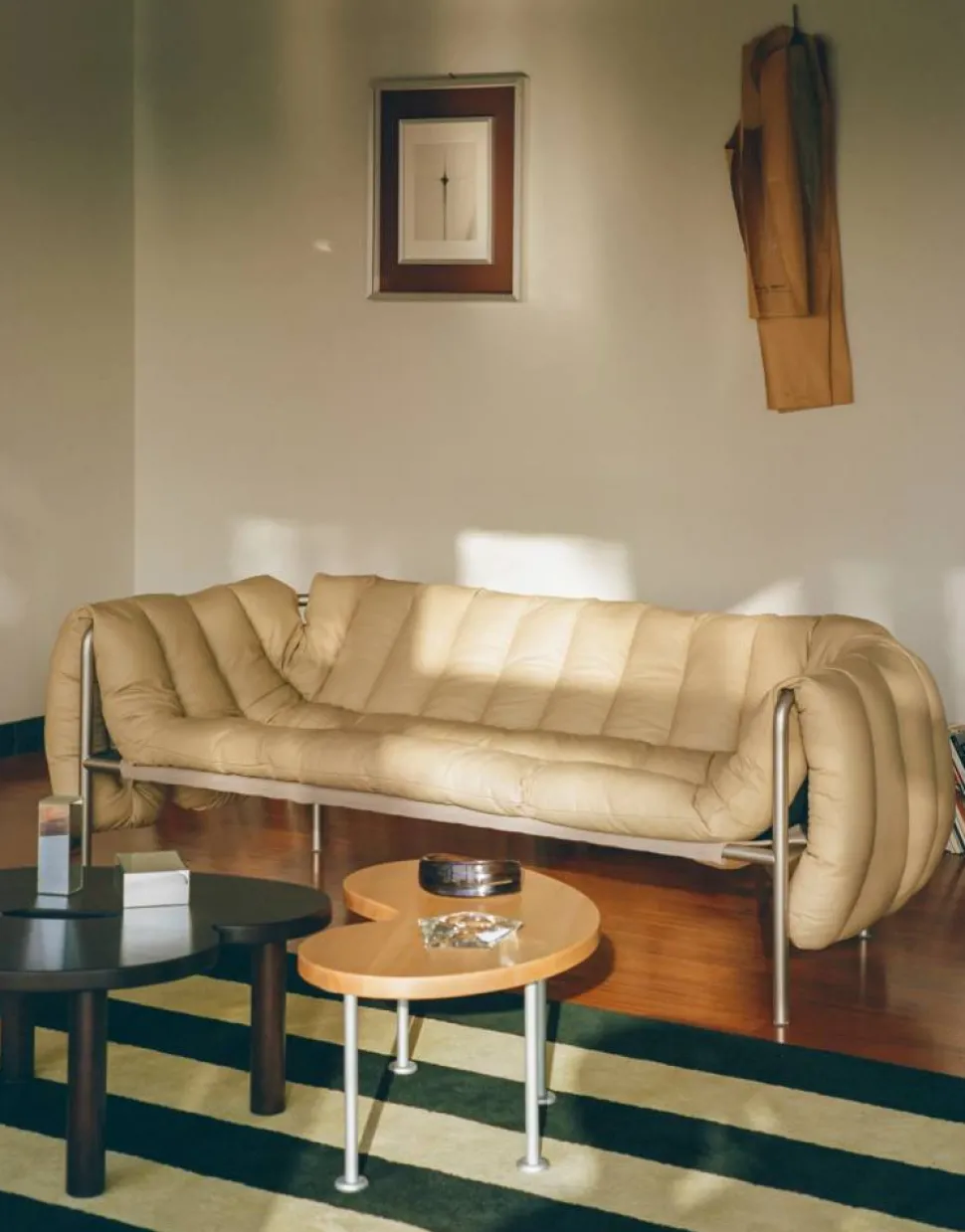 Puffy 2 5-sits soffa 205 cm Sand leather-rostfritt stål