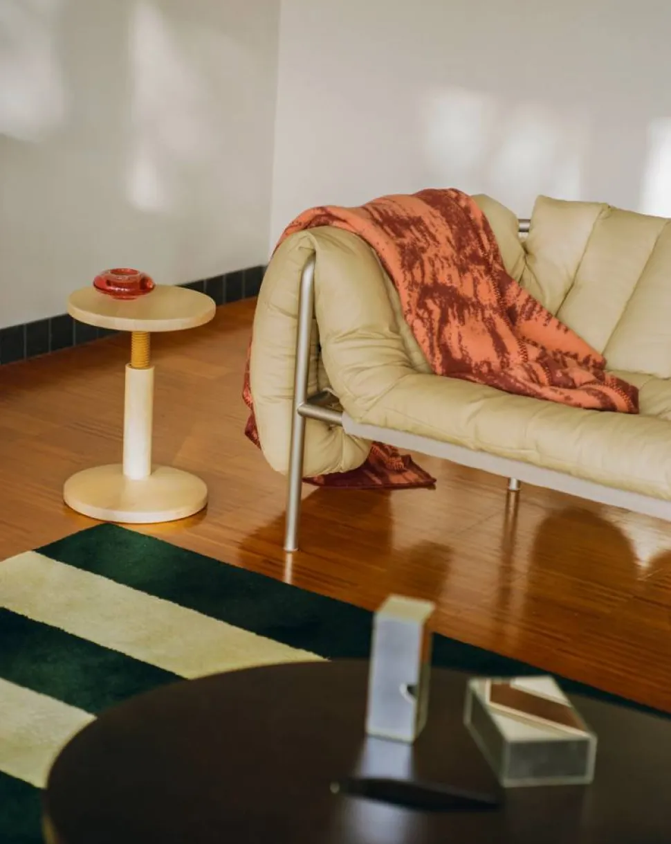 Puffy 2 5-sits soffa 205 cm Sand leather-rostfritt stål