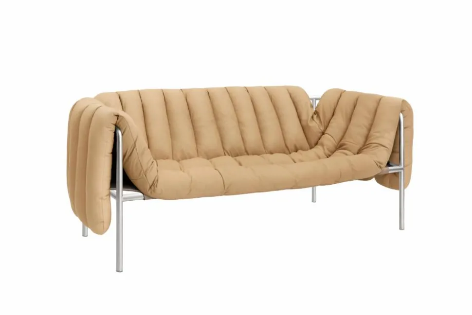 Puffy 2 5-sits soffa 205 cm Sand leather-rostfritt stål