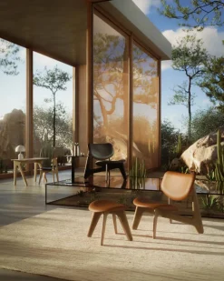 Slab loungestol klädd sits Natural oak-cognac leather