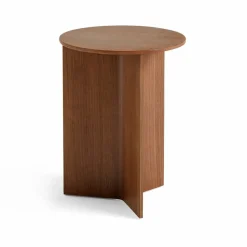 Slit high sidobord Ø35 cm Lacquered walnut