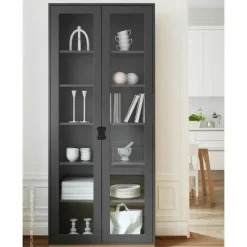 Snö F högskåp vitrin char grey björksockel dj.42 cm