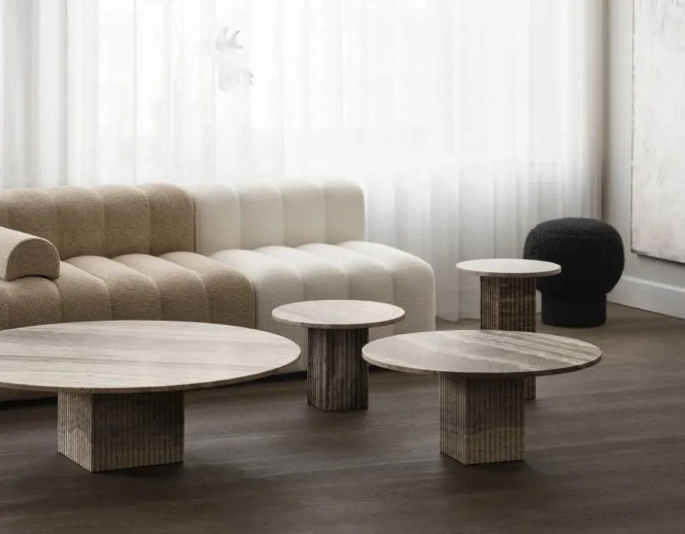 Soho soffbord Silver travertin Ø80x35 cm