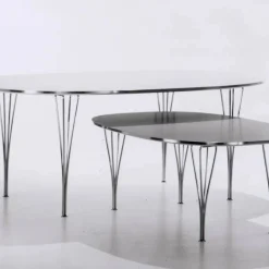 Superellips B619 matbord Vit laminat 2 ilägg-krom