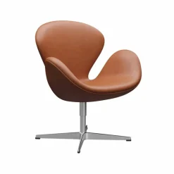 Svanen 3320 fåtölj läder grace walnut satinborstat rostfritt stålstativ