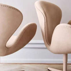 Svanen 3320 fåtölj läder grace walnut satinborstat rostfritt stålstativ