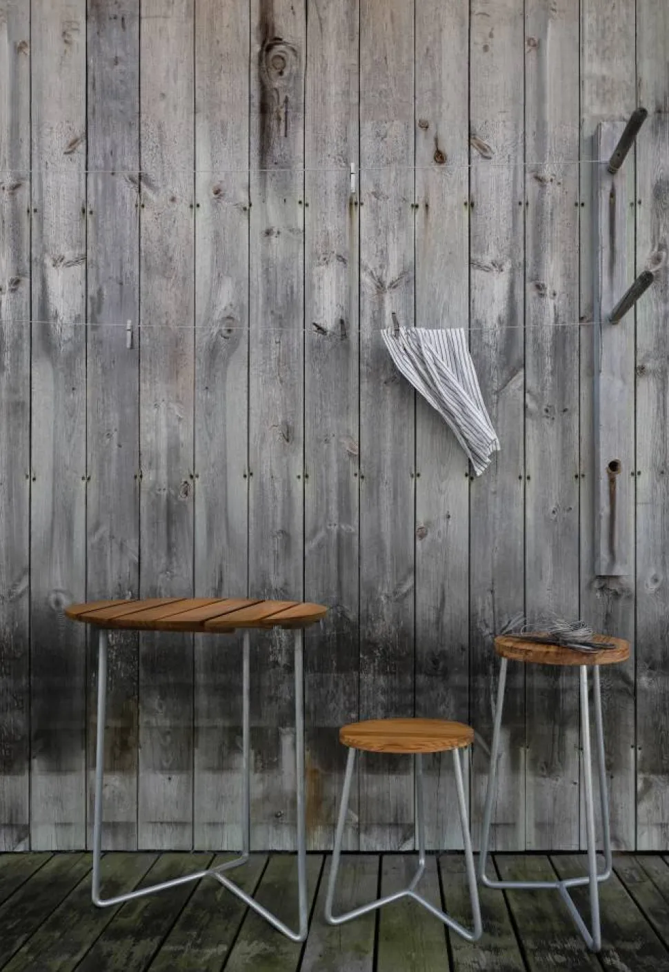 Table 6B bord Obehandlad teak- varmförzinkad stativ Ø60 cm
