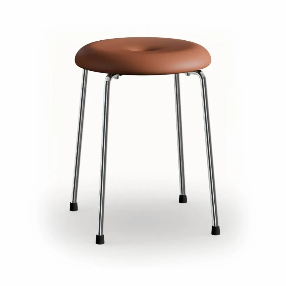 Taburett pall Cognac läder-kromat stativ 45 cm