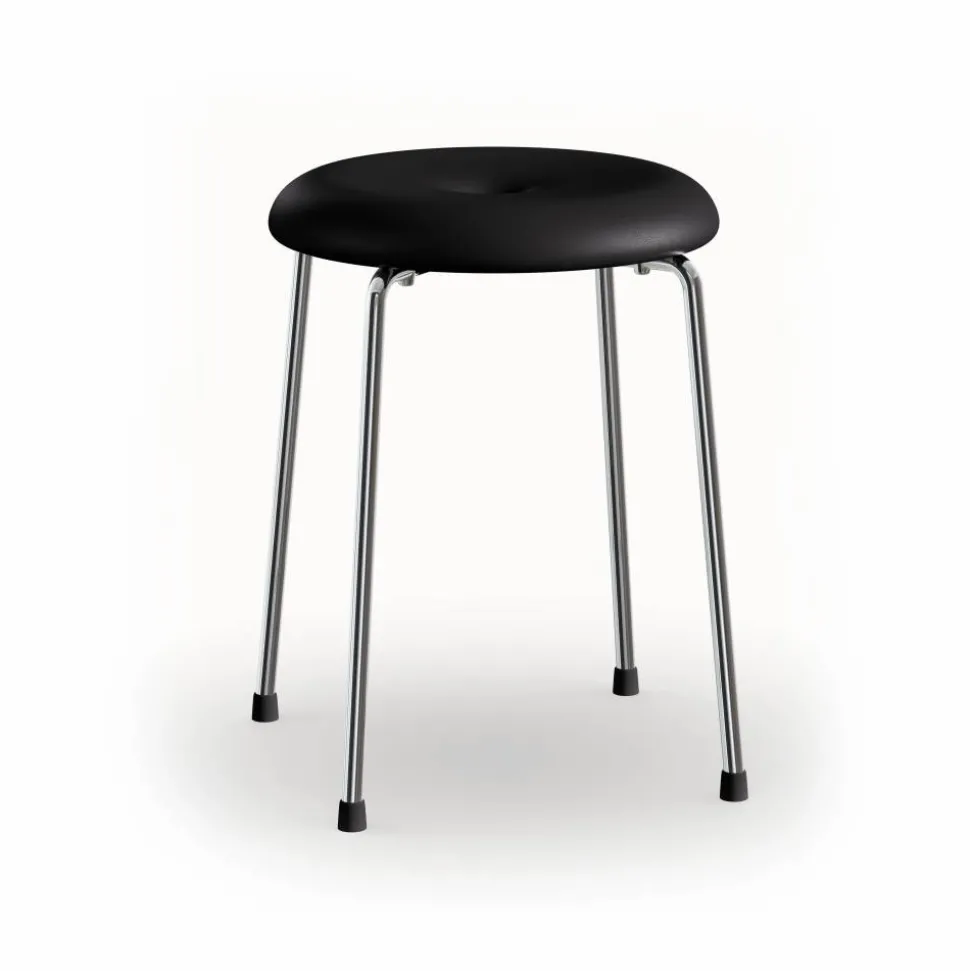 Taburett pall Svart läder-kromat stativ 45 cm